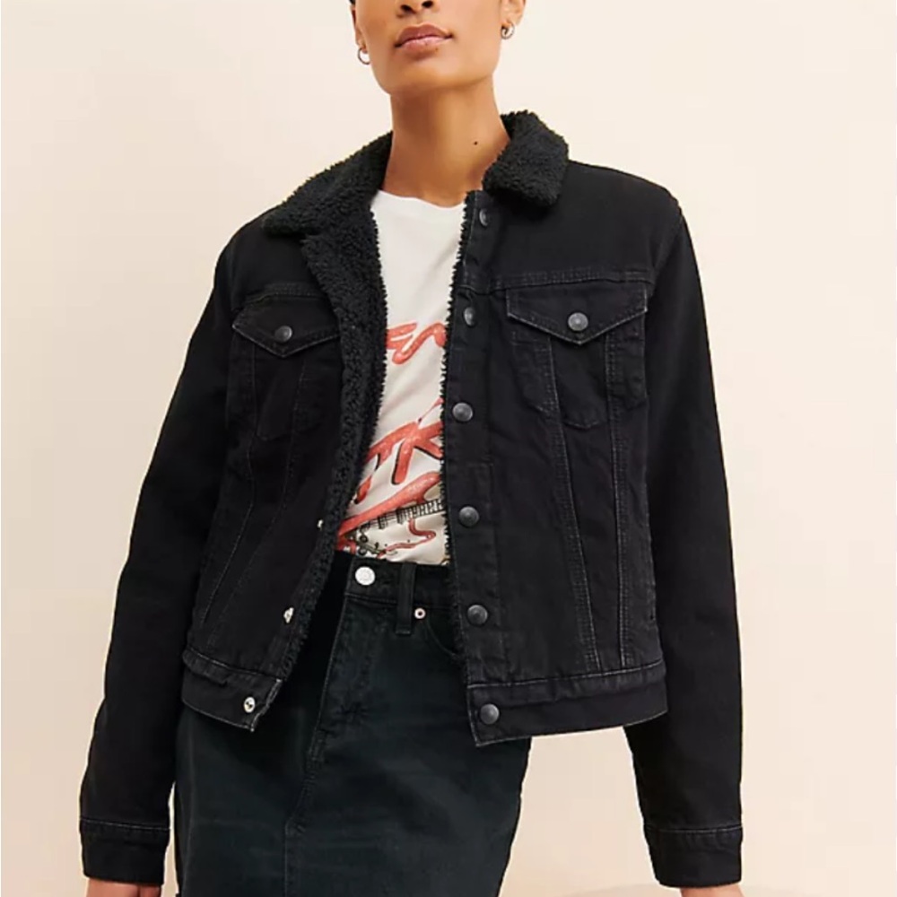 Lucky Brand Black Sherpa-Lined Jean Jacket